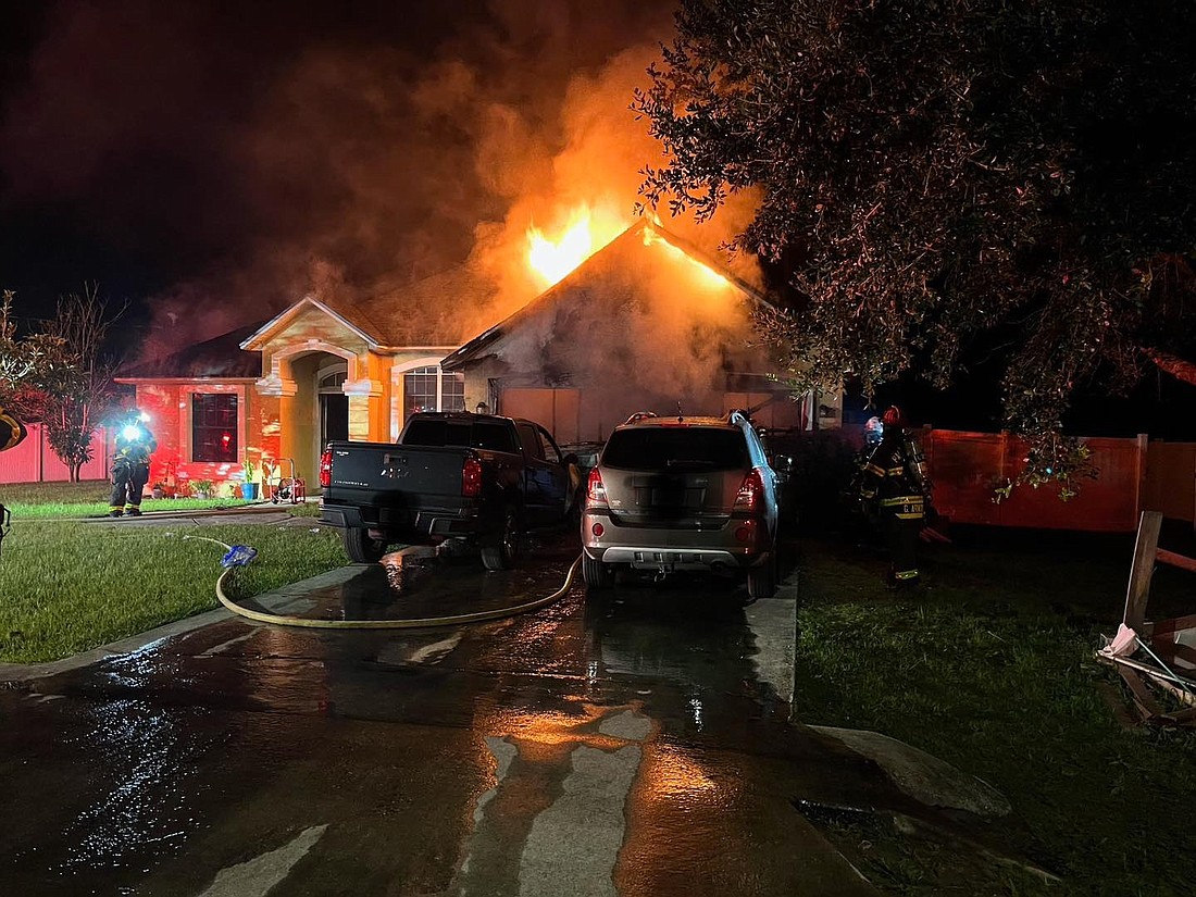 A home in Palm Coast's P-section caught fire during Fourth of July celebrations. Photo courtesy of the Palm Coast Fire Department