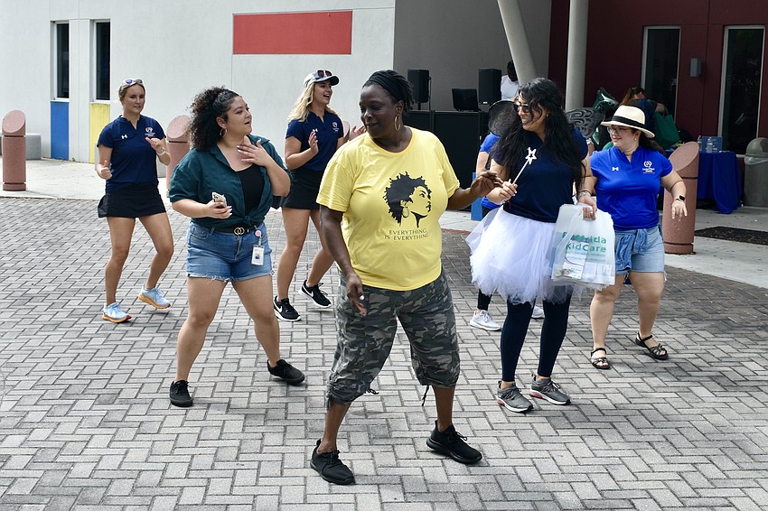 CenterPlace Health members get into the spirit of the event, with Tara Wilcox in front.