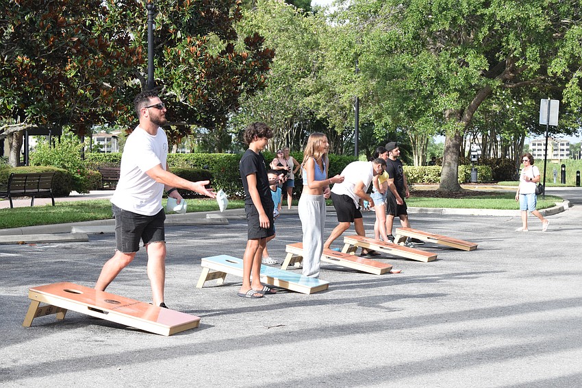 Cornhole is a popular game to play at Music on Main.