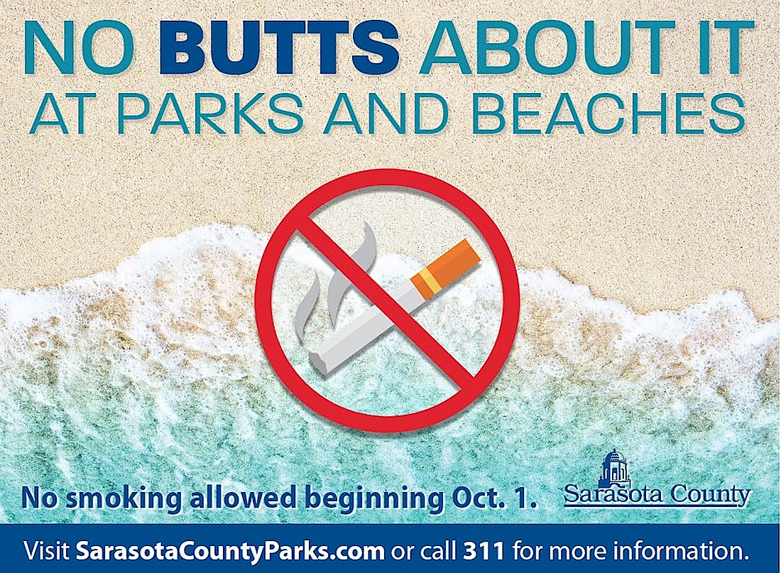 Smoking ban signs will be posted at Sarasota County beaches beginning Oct. 1.