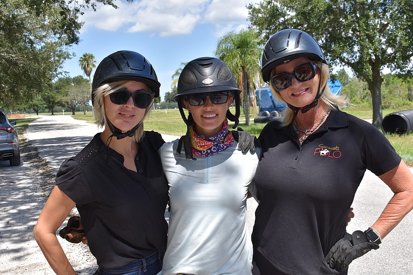 Karen Medford, instructor Ashlie Osburg and Jackie Tamminga are all smiles before a lesson at the Sarasota Polo Club.