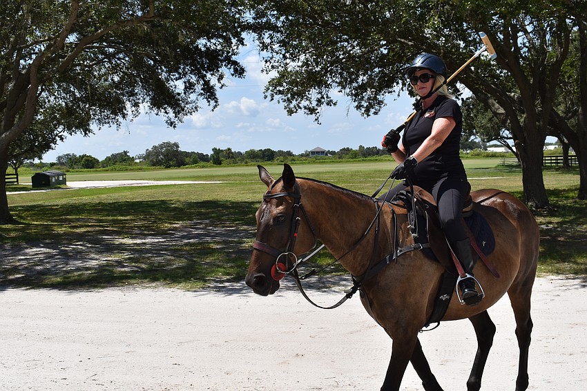 Jackie Tamminga rides Gina to her first lesson at the Sarasota Polo Club.