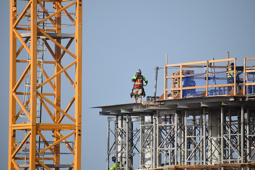 One of the construction workers had a bird's eye view of the project.