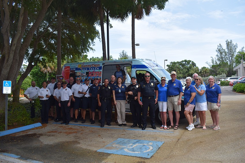 Longboat Key Rotary Club arranges for an ice cream truck to arrive at the Longboat Police and Fire Department to recognize their hard work in the community.