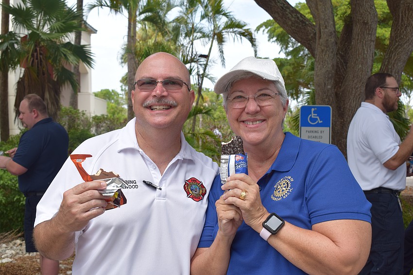 John Elwood from the Longboat Key Fire Department and Susan Veshosky from the Longboat Key Rotary Club