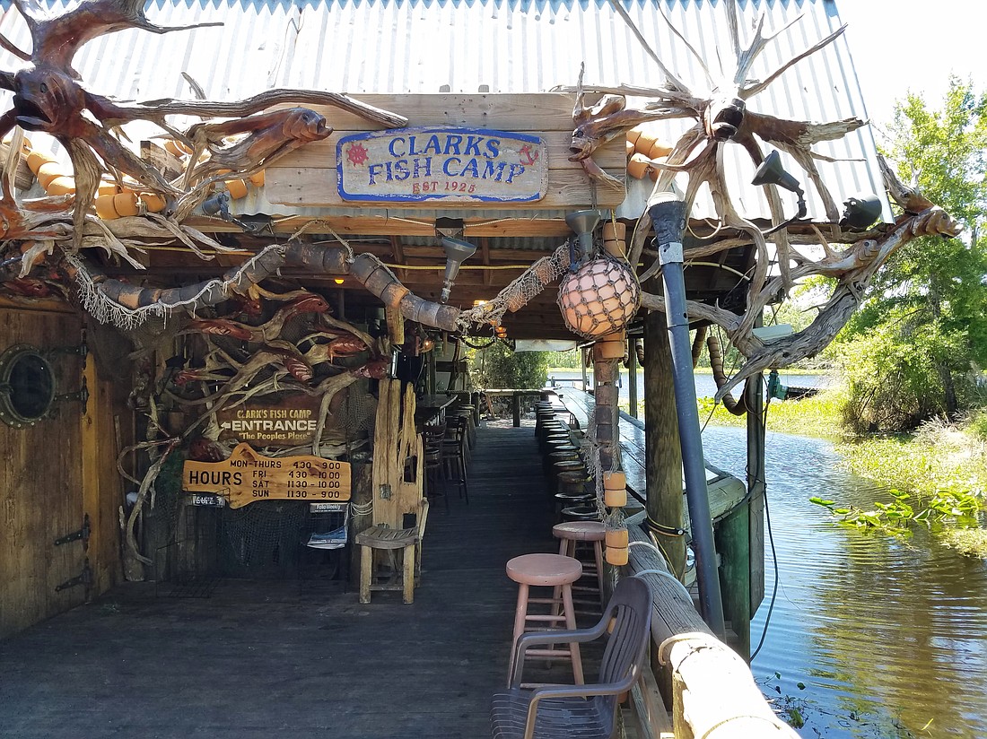The entrance to Clark’s Fish Camp and Seafood Restaurant in 2018.