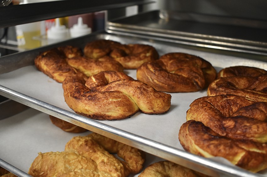 Cinnamon pretzels baked by the kids await consumption.