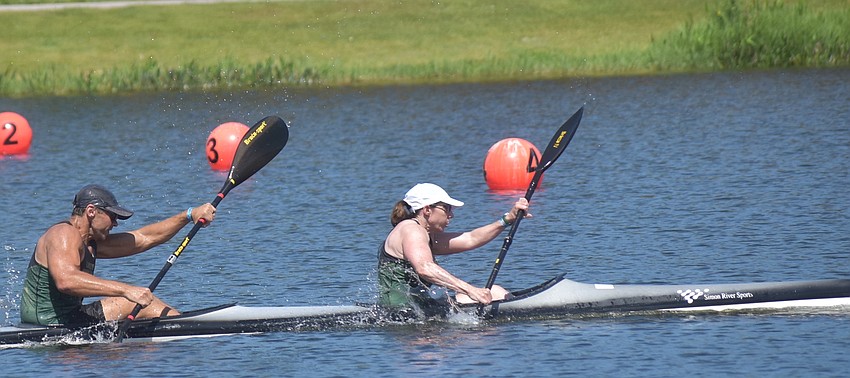 Joseph Crnkovich and Anne Blanchard won a mixed masters 200 meters event at the ACA Sprint Canoe National Championships at Nathan Benderson Park in Sarasota on Friday.