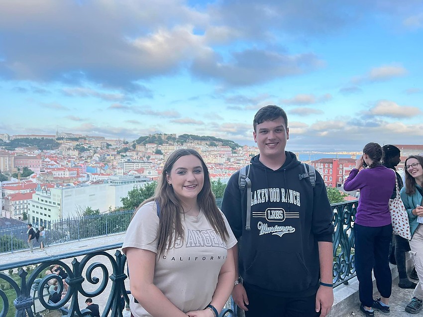 Lakewood Ranch High School students ​​Alyssa Soria and Daniel Flanigan take in the view at Palácio Nacional de Sintra in Portugal.