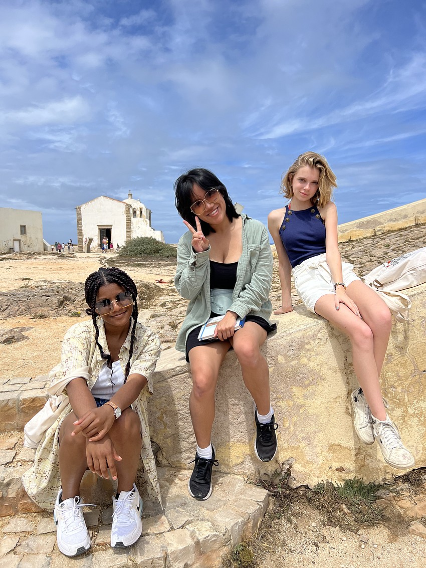 Lakewood Ranch High School students Joen D’Haiti, Layna Truong and Tatem McCluggage visit Cabo de São Vicente, Sagres, Portugal during a trip to Spain and Portugal.
