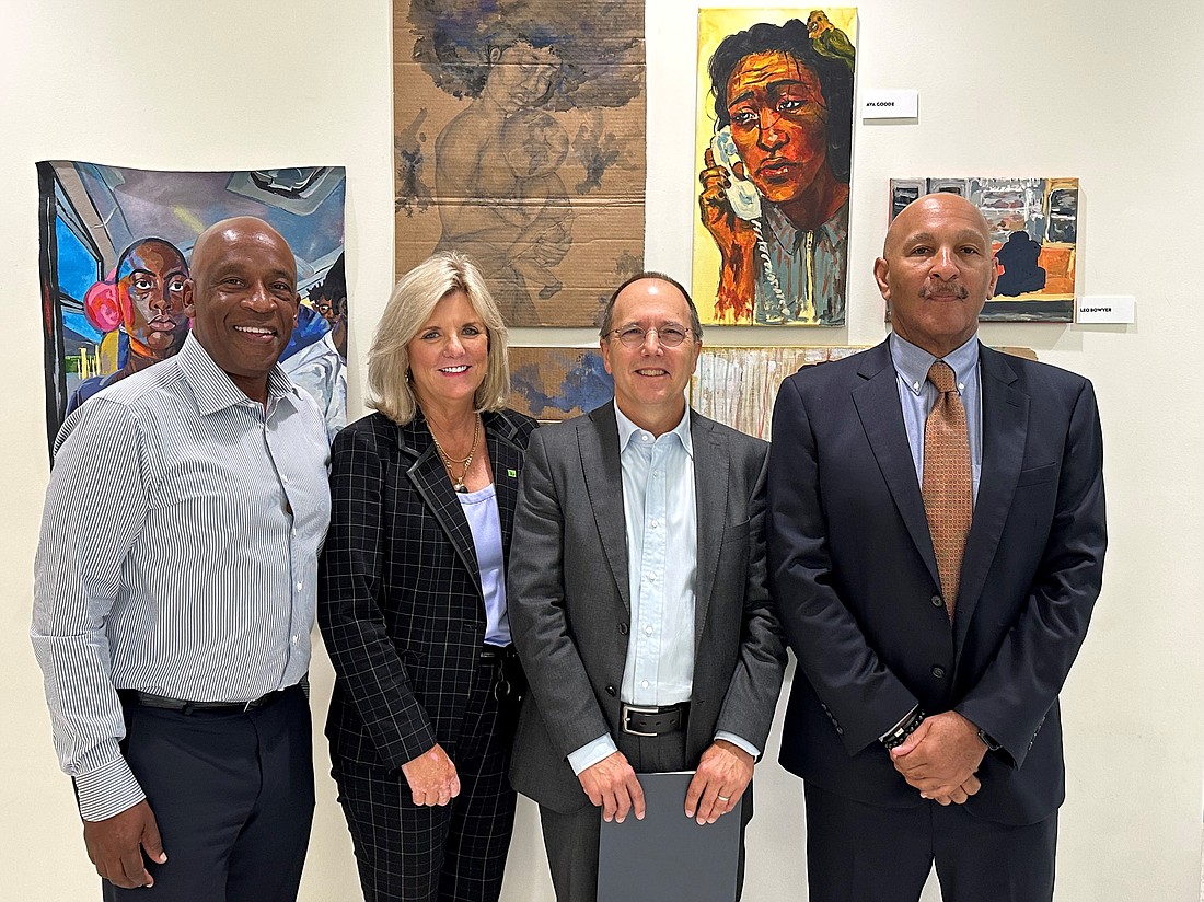 From left: Eric Mann, Jacksonville Civic Council board chair and chair of the CEO Search Committee, Civic Council member Cindy Stover, new JCC CEO and President Dennis Whittle and Civic Council member Fred Franklin.