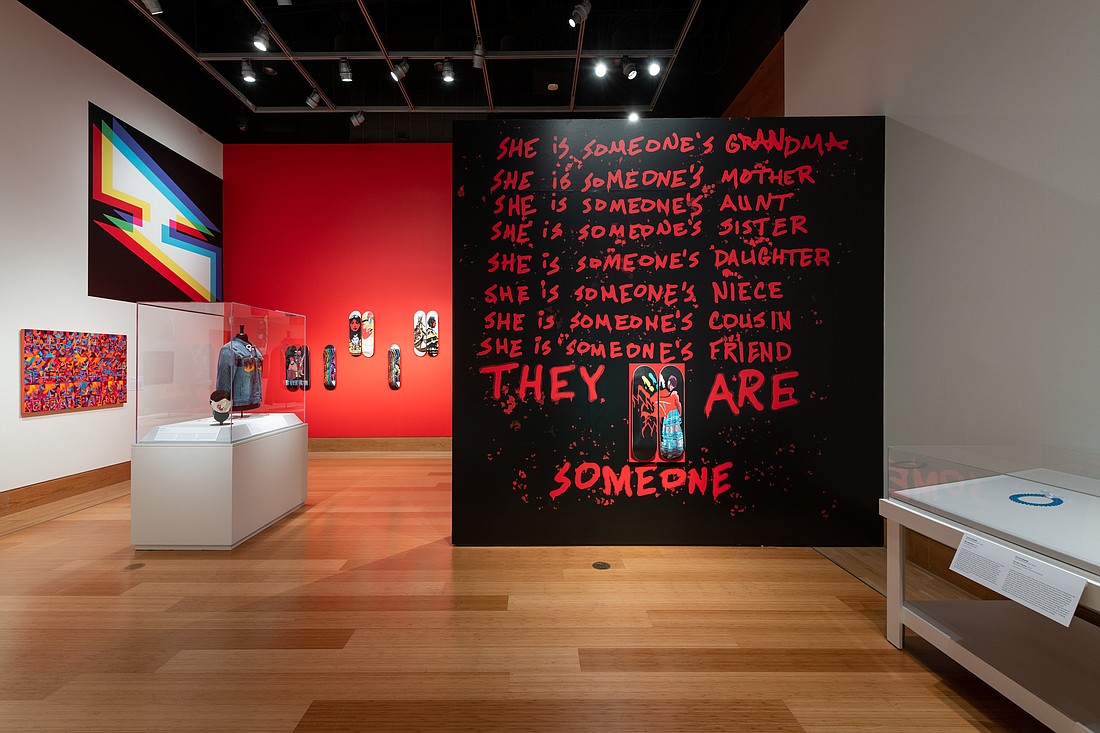 Seminole artist Wilson Bowers used a digital design on board to create his 2020 work, "MMIW," which draws attention to Missing and Murdered Indigenous Women.