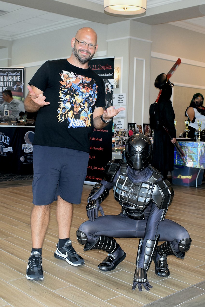 Dean Gibson and 17-year-old Devlin Gibson, dressed as Spider-Man.