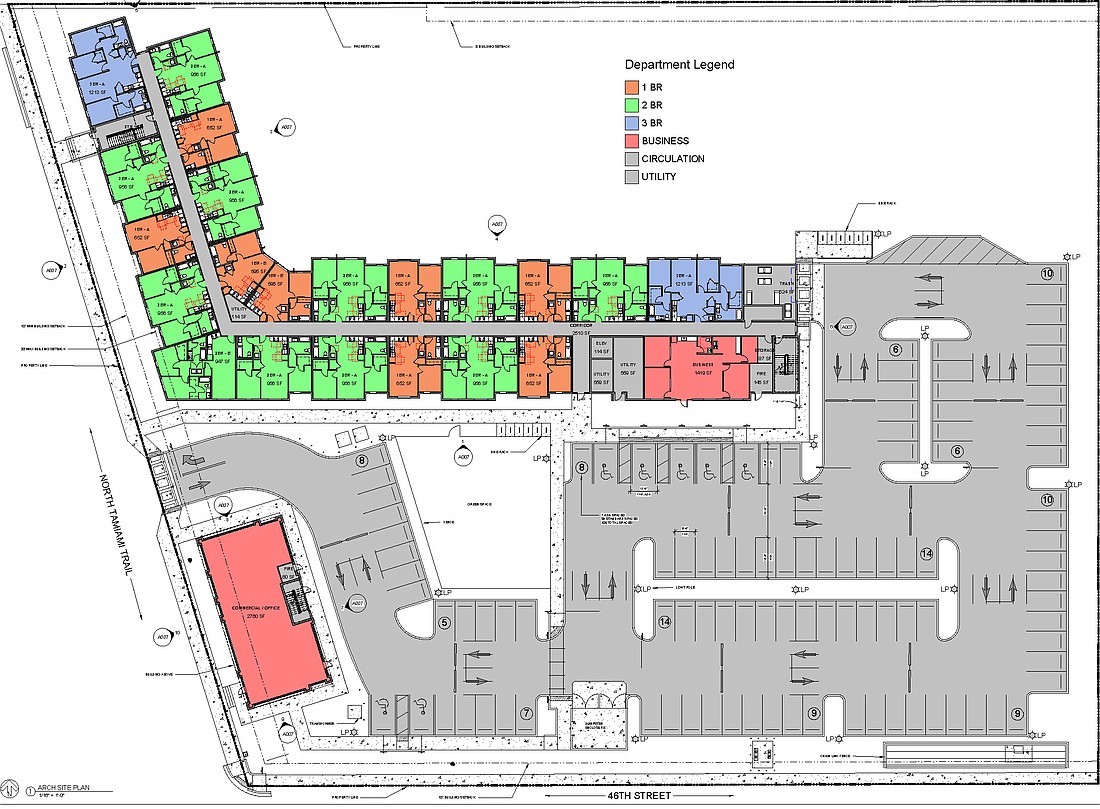 A 96-unit affordable housing development is proposed for county land at 4644 N. Tamiami Trail. All units will be priced attainable for those earning 80% or less of the area median income.