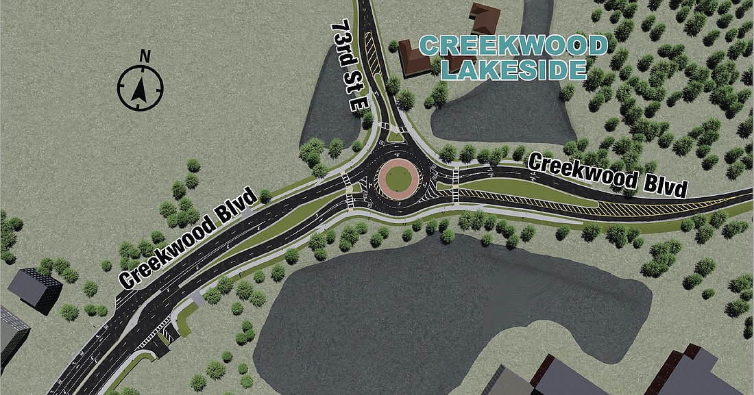 Manatee County is proposing a roundabout at Creekwood Boulevard and 73rd Street East to address traffic congestion.