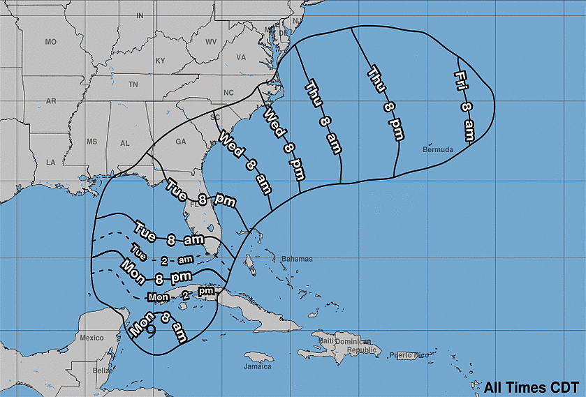 Idalia is forecasted to move ashore north of Tampa Wednesday morning. Photo courtesy of the National Hurricane Center