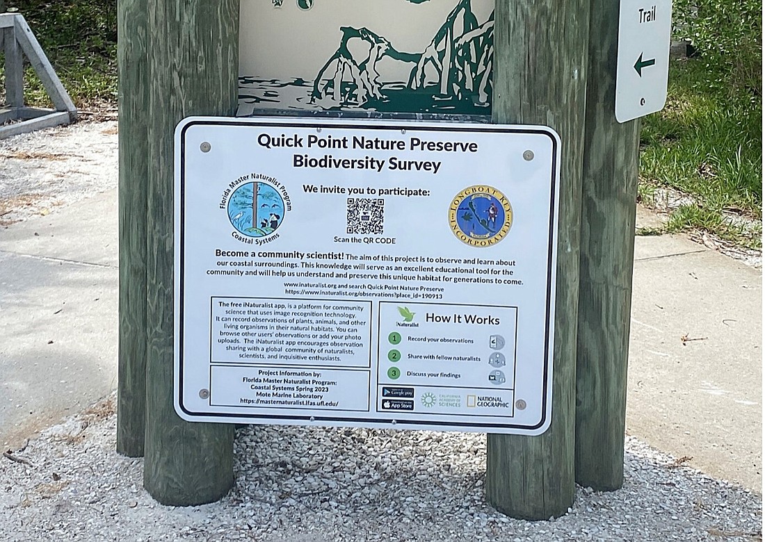 The QR code on the new sign at Quick Point Nature Preserve on Longboat Key takes people to the site's location on the free iNaturalist app.
