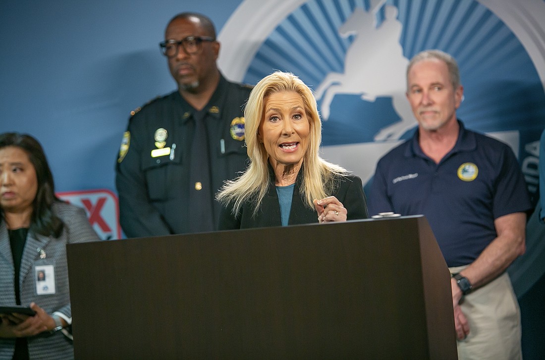 Jacksonville Mayor Donna Deegan announced at a noon Aug. 28 news conference at the city Emergency Operations Center that she declared a local state of emergency because of Tropical Storm Idalia.