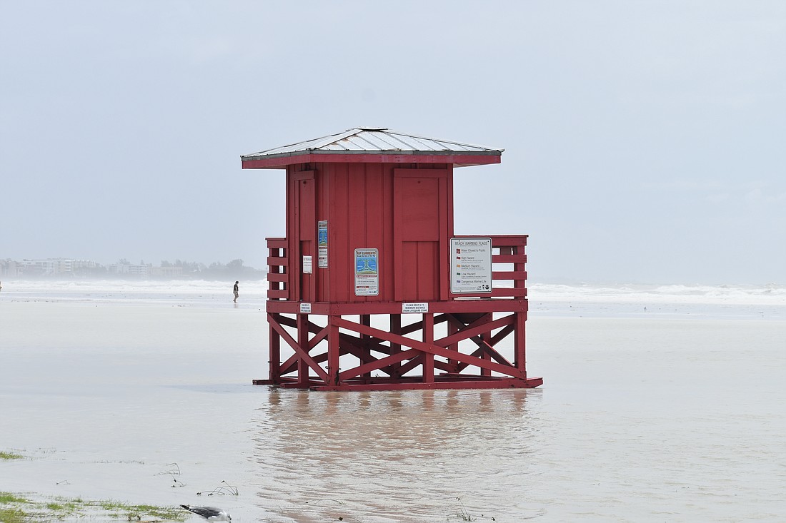 The flooding extended to the lifeguard tower on Siesta Key Beach.