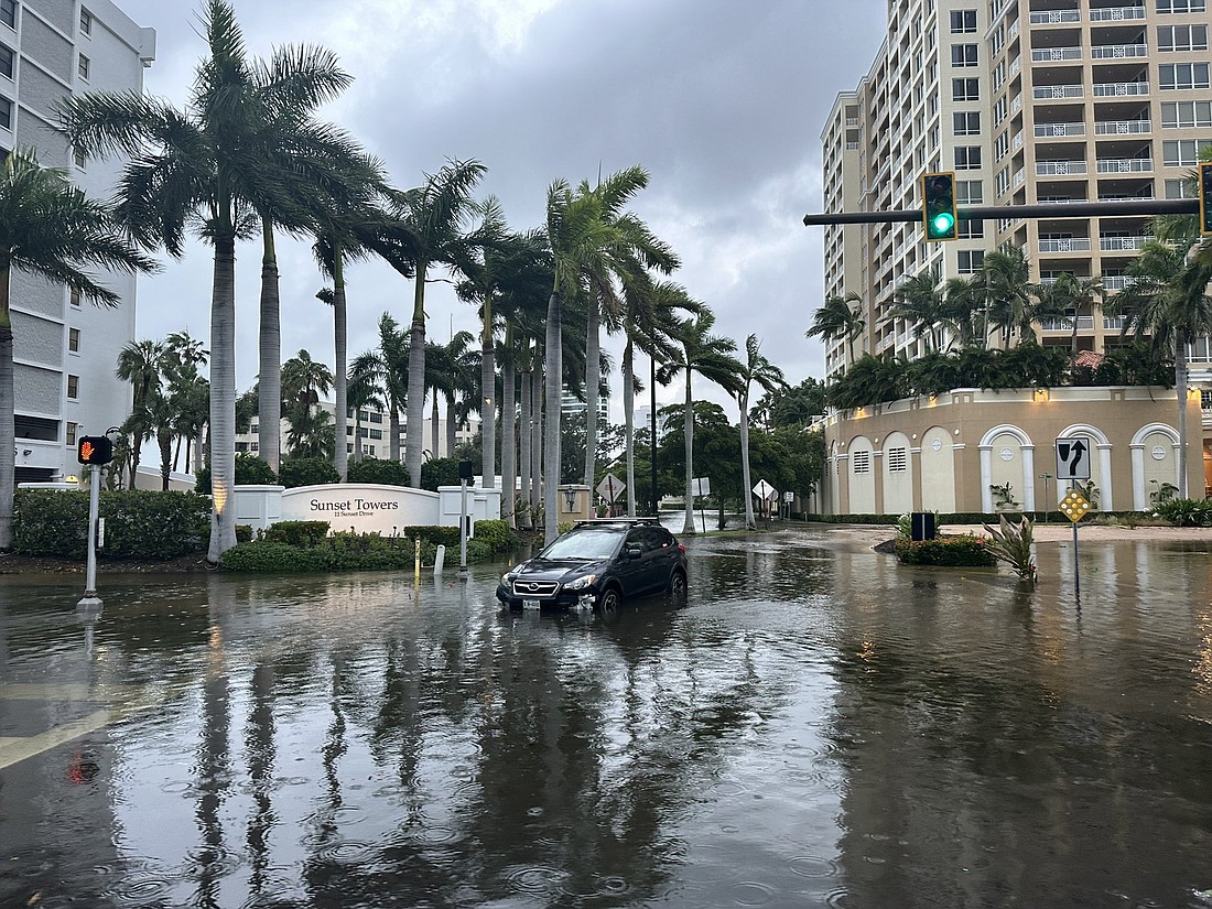 Roads in downtown Sarasota are flooding following Hurricane Idalia.