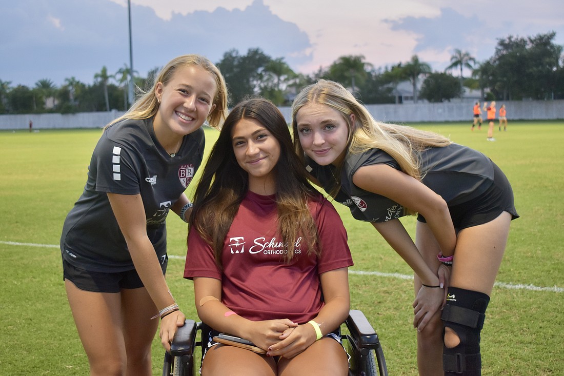 Abby Frint, Giselle Bostock and Allison Stibral have become good friends through the Braden River Soccer Club. The girls said a trip to regionals in North Carolina solidified their bond even more.