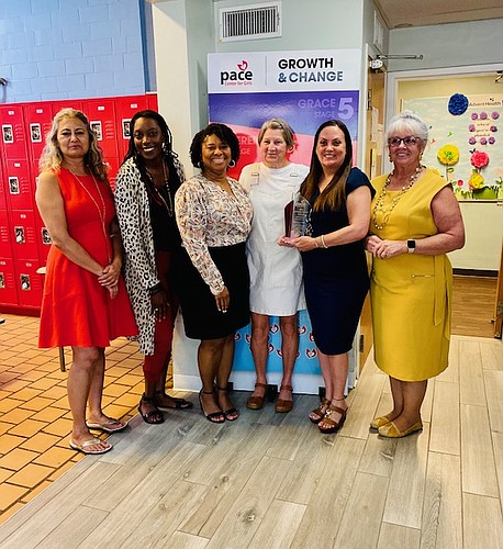Business Manager Monique Gendron, Social Services Manager Brittney Hughley-Thompson, Executive Director Sheila Jordan, Pace Founder Vicki Burke, Program Director Kerrie Sagrani and Academic Manager Lorna Papke-Dupouy. Courtesy photo