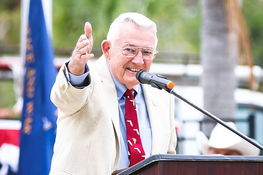 Sisco Deen speaks at the Flagler County Government Services Building after accepting the Veteran of the Year award in 2017. File photo by Paige Wilson