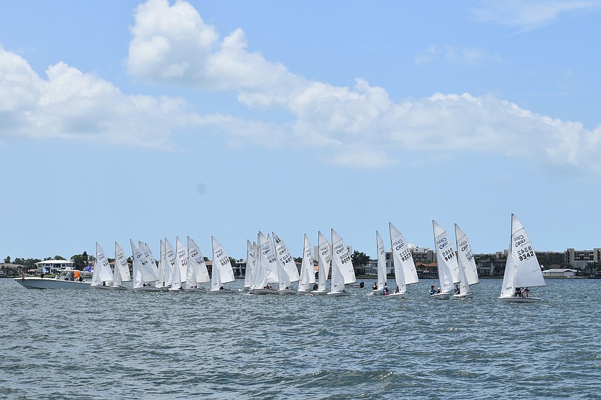 Club 420s line up for a race.