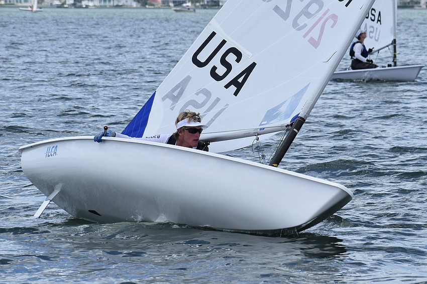 Jackson Bjorklund of Sarasota Youth Sailing sails in a Laser.