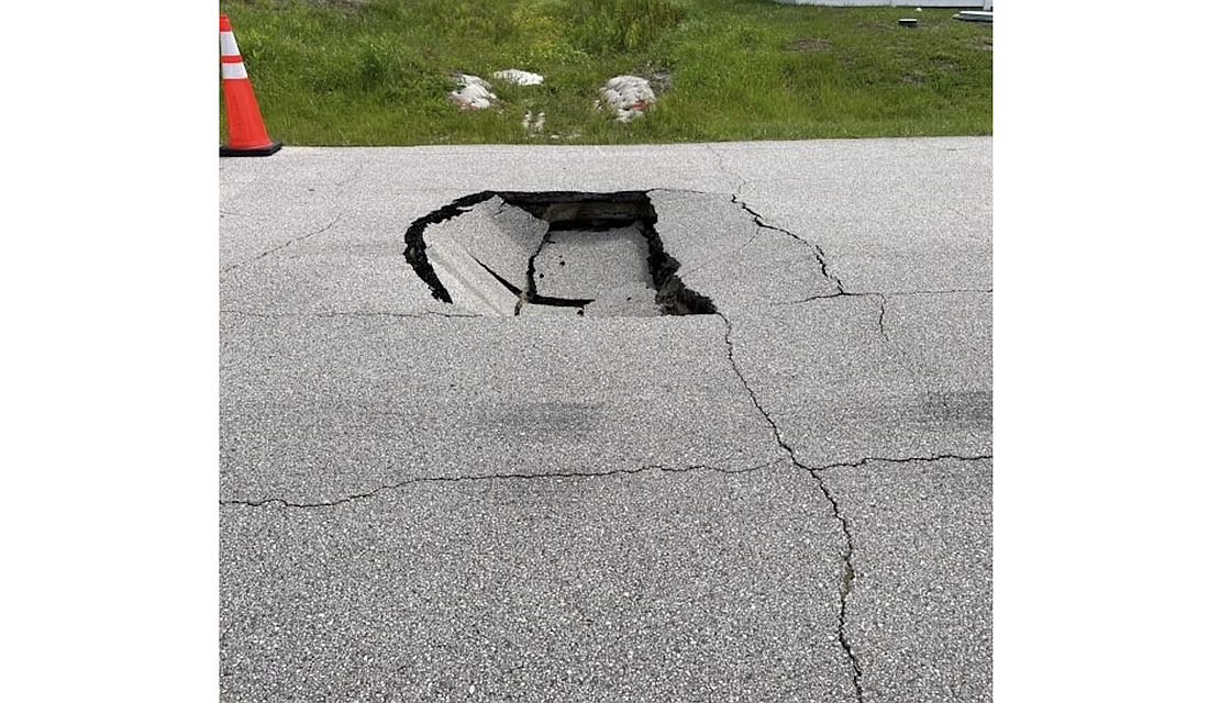 The collapsed portion of the road on Lewis Drive. Photo courtesy of the city of Palm Coast