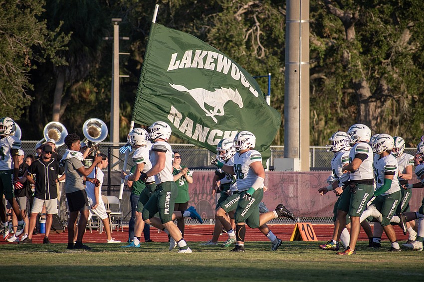 The Mustangs take the field against Braden River High.