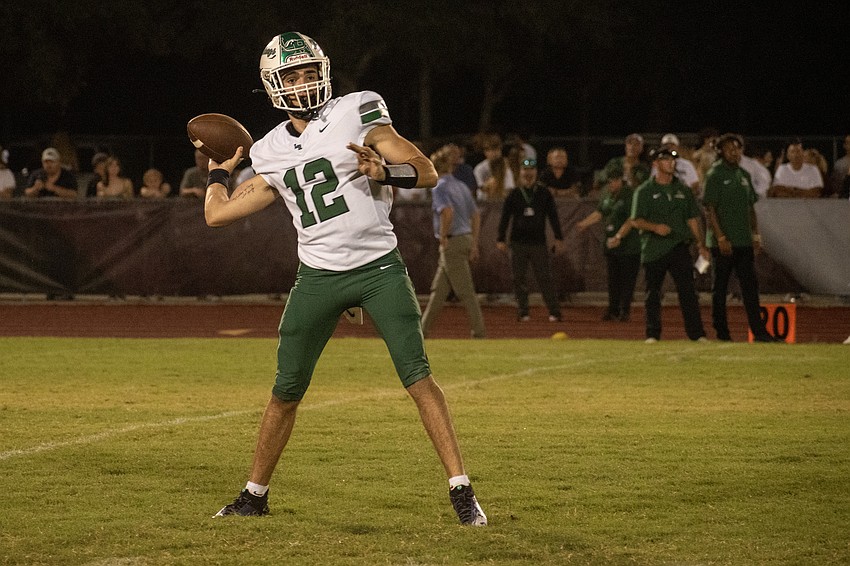 Lakewood Ranch senior quarterback Sebastian Mejia threw a touchdown to sophomore tight end Cooper Orzel against Braden River.