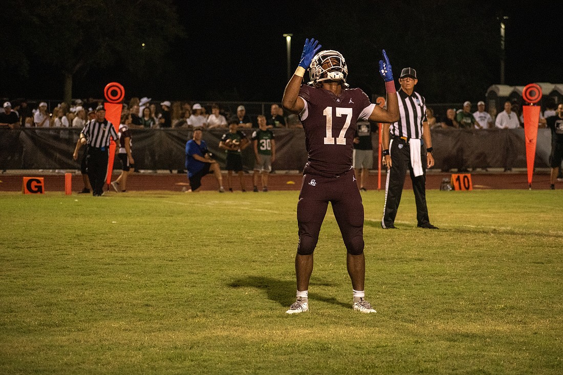 Braden River junior running back/receiver Yahshua Edwards celebrates after a touchdown against Lakewood Ranch. The Pirates need to score when they have the opportunity in the red zone.