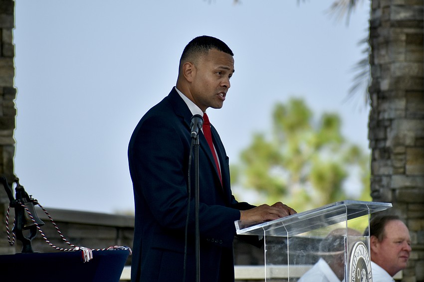 Carlos Moreira, director of campus engagement for veteran success and alumni affairs at USF Sarasota-Manatee Campus, offers welcome remarks.