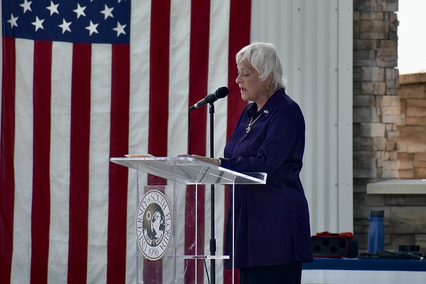 Karen Holbrook, regional chancellor of USF Sarasota-Manatee Campus offers her remarks.