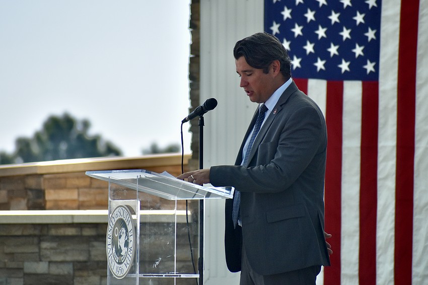 William Sterbinsky, a U.S. Marine Corps Veteran, recites 