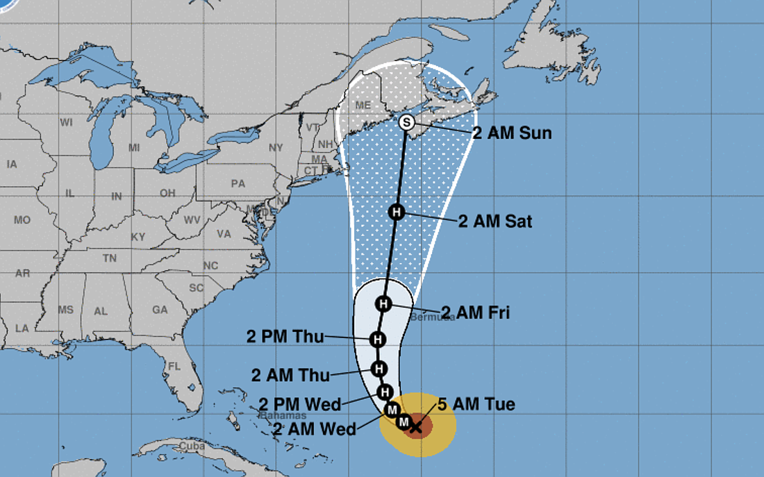 Hurricane Lee forecast, as of 5 a.m. Sept. 12. Image from the National Hurricane Center