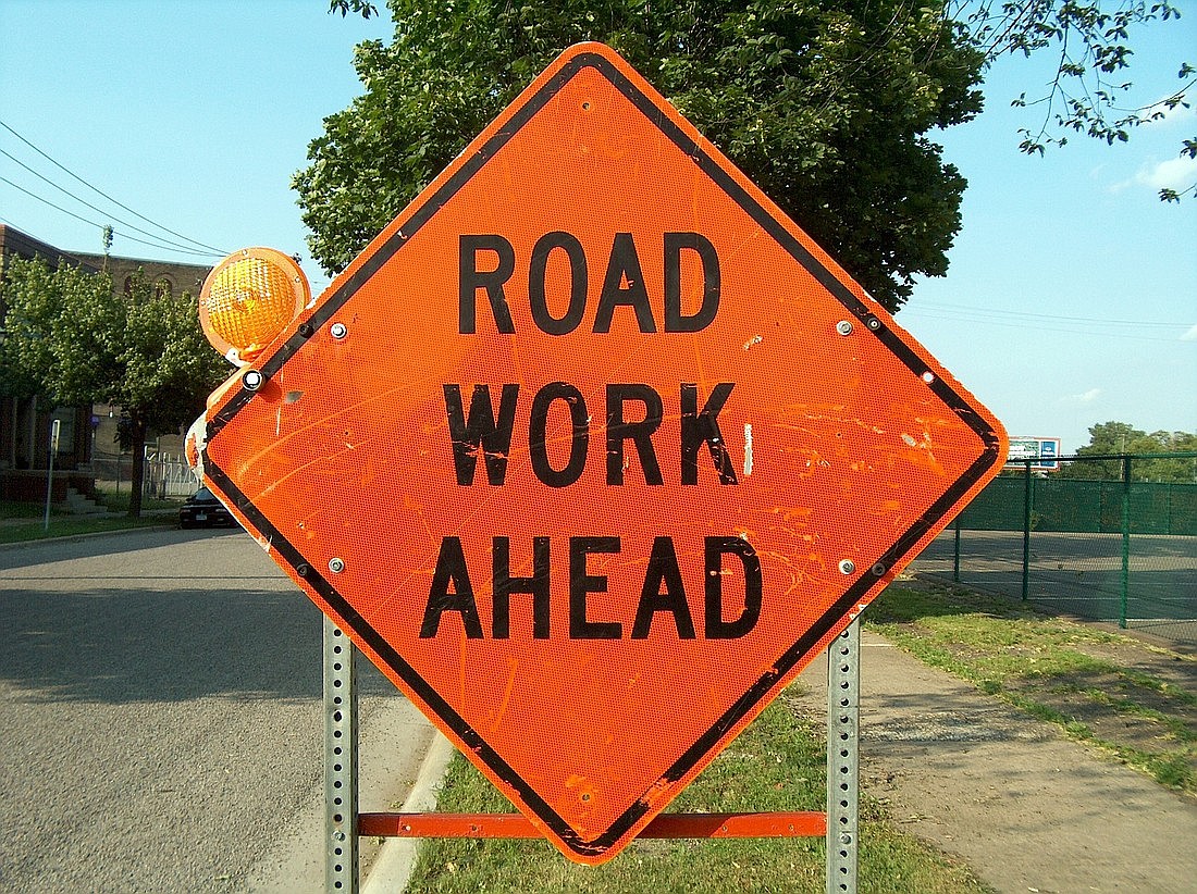 Road work sign. Stock photo