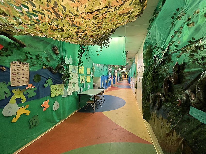 The halls of Braden River Elementary School are decorated to look like the Everglades.