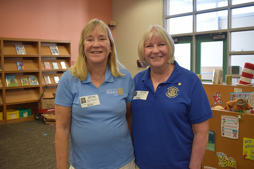 Susan McGuire and Carol Erker of the Rotary Club of Longboat Key at Tuttle Elementary School