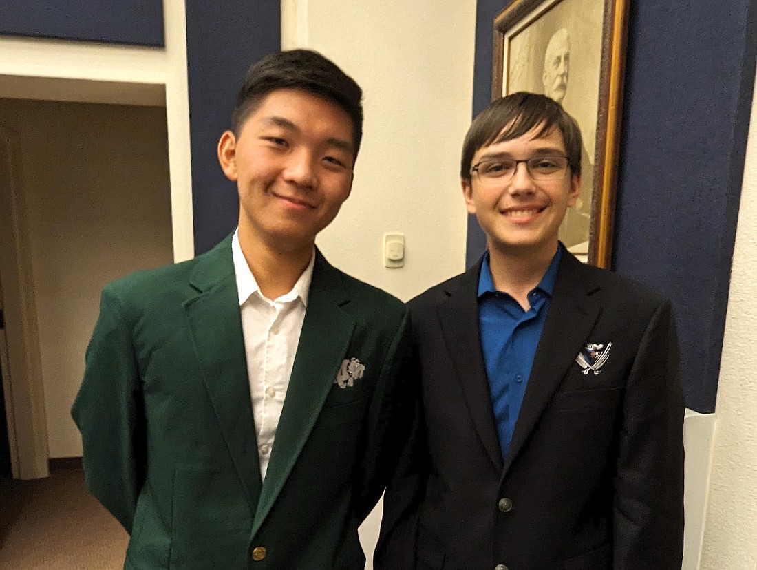 Flagler Palm Coast High School's Brendan Wang and Matanzas High's Stanley Gatzek were named Student School Board Members by their principals for the 2023-24 school year. Photo by Brent Woronoff
