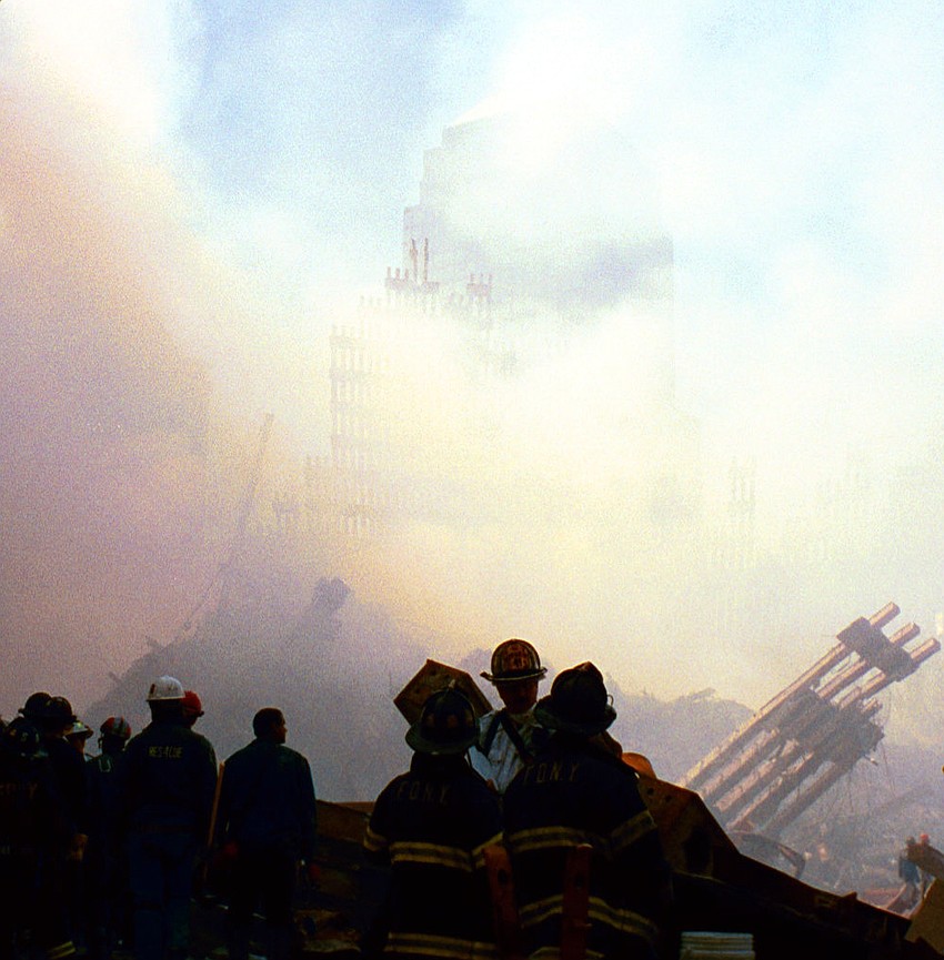 New York City firefighters and emergency personnel conduct response operations at Ground Zero following the attack on the World Trade Center on Sept. 11, 2001. New York City firefighters and emergency personnel conduct response operations at Ground Zero following the attack on the World Trade Center on Sept. 11, 2001.