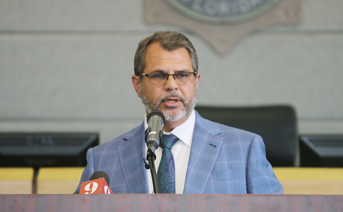 Florida Rep. Tom Leek speaks during the Moving Florida Forward announcement at Ormond Beach City Hall on Sept. 26, 2023. Photo by Jarleene Almenas