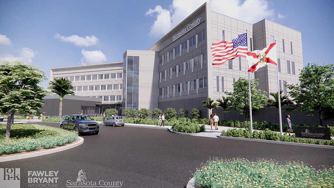 The new 120,000-square-foot Sarasota County Administration Center will feature a glass-enclosed stairwell at the center of the building.