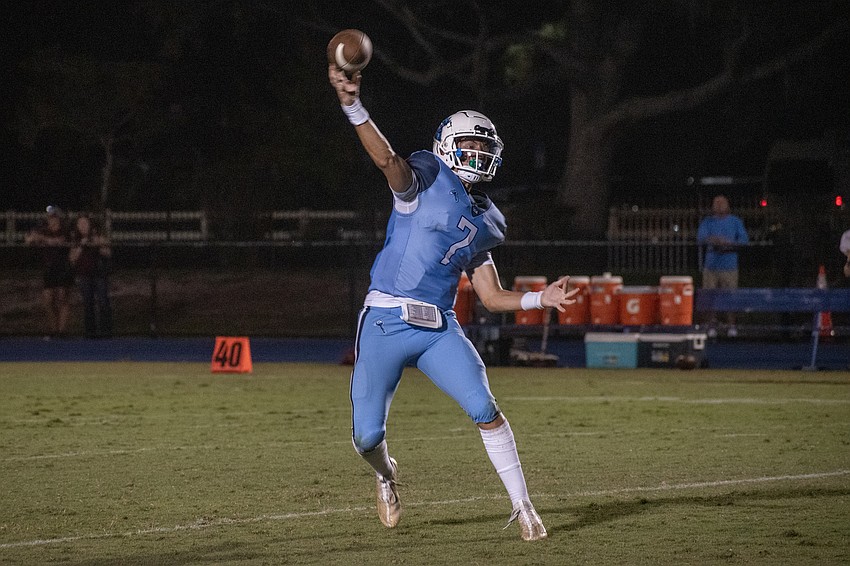 ODA quarterback Jackson Roth unleashes a throw against Santa Fe Catholic. Roth threw a touchdown to receiver Jack Meyers.