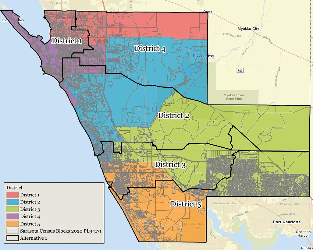 The Sarasota County School Board will vote on a redistricting proposal aligned with the Sarasota County Commission district boundaries.