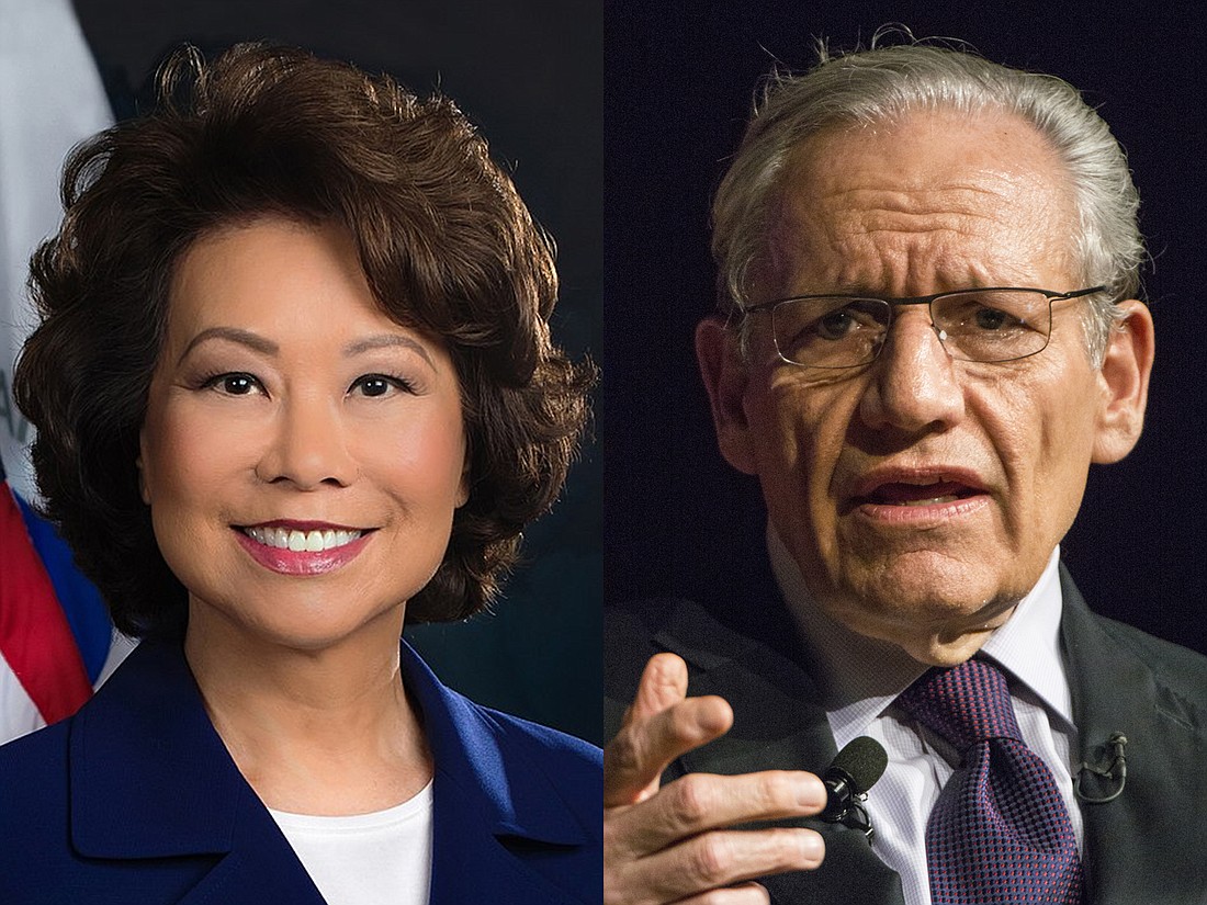 Elaine Chao, former U.S. Secretary of Labor, and Washington Post journalist Bob Woodward.