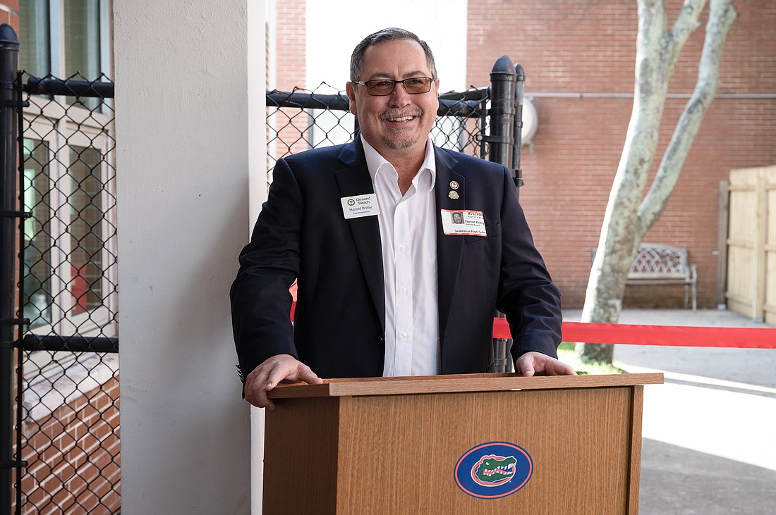 Harold Briley, Ormond Beach City Commissioner for Zone 4 speaks during the Seabreeze Agriculture Land Lab ribbon-cutting in February. File Photo by Michele Meyers