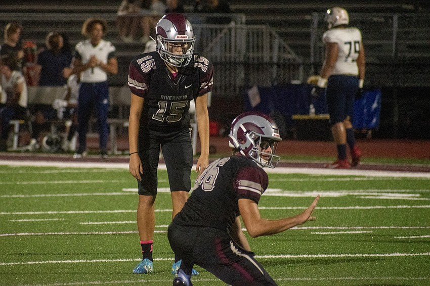 Majestic Van Ingen (15) lines up for a field goal attempt against CAI.