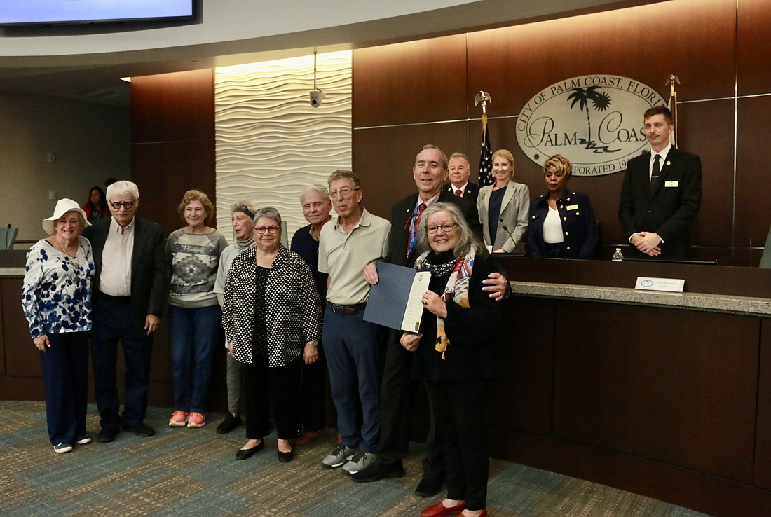 Members of the Palm Coast Jewish community and the Palm Coast City Council. Palm Coast Mayor David Alfin read a proclamation on Oct. 17 recognizing Temple Beth Shalom's 50th Anniversary. Photo by Sierra Williams